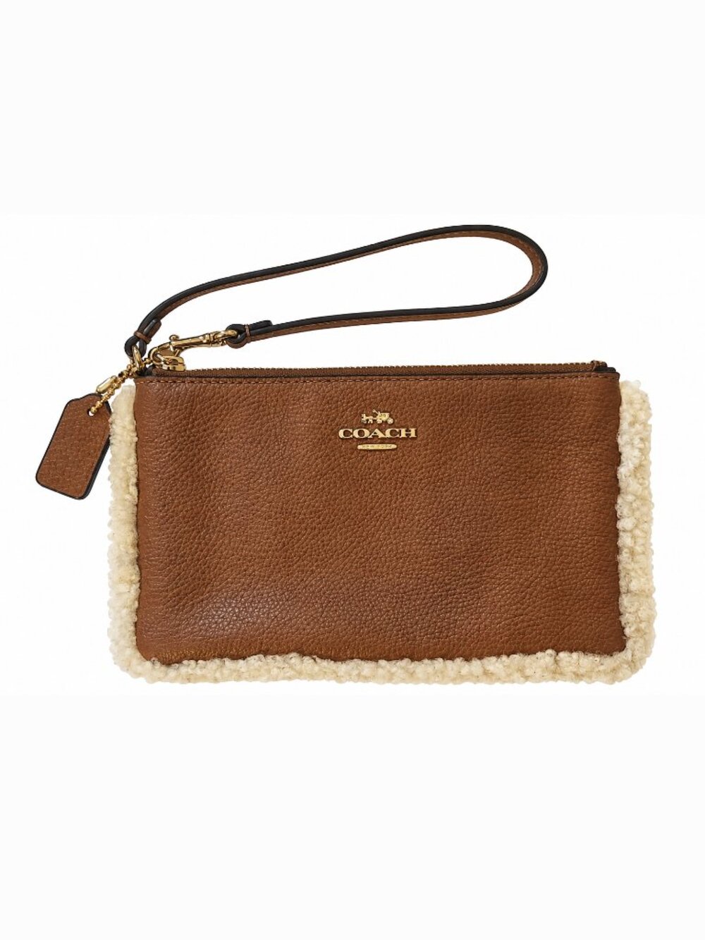 Coach Brown Pebbled Leather Shearling Wristlet 19